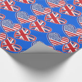 米国と英国の愛国国旗のハート ラッピングペーパー (コーナー)