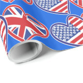 米国と英国の愛国国旗のハート ラッピングペーパー (ロールコーナー)