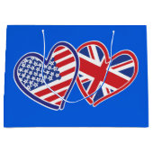 米国と英国の愛国国旗のハート ラージペーパーバッグ (正面)