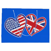 米国と英国の愛国国旗のハート ラージペーパーバッグ (裏面)