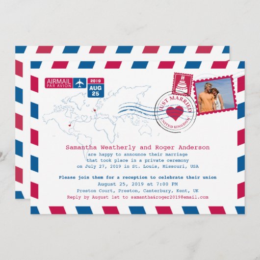 米国と英国の航空郵便受付 招待状 (正面/裏面)