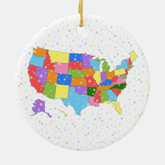 米国のおもしろいのカラフルなパステル調の雪片そして地図 セラミックオーナメント (裏面)