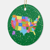 米国のおもしろいのカラフルなパステル調の雪片そして地図 セラミックオーナメント (左)