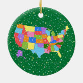 米国のおもしろいのカラフルなパステル調の雪片そして地図 セラミックオーナメント (裏面)