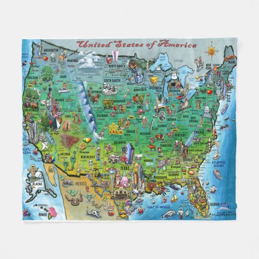 米国のおもしろいの地図 フリースブランケット (正面(横))