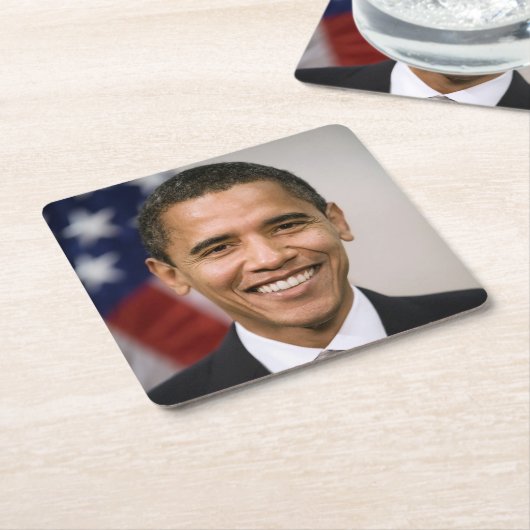 米国のオバマ選大統領 スクエアペーパーコースター (アングル)
