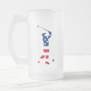 米国のゴルフアメリカの旗のゴルファー フロストグラスビールジョッキ