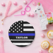 米国のシンブルーラインプレートパーソナライズされた国旗 ペーパープレート (パーティー)