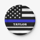 米国のシンブルーラインプレートパーソナライズされた国旗 ペーパープレート (正面)