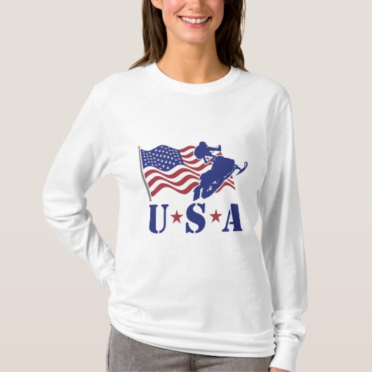 米国のスノーモービルの長袖のTシャツ Tシャツ (正面)