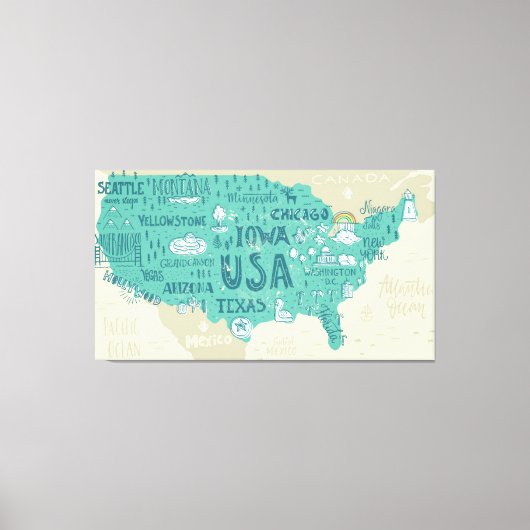 米国のドードルの地図 キャンバスプリント (正面)