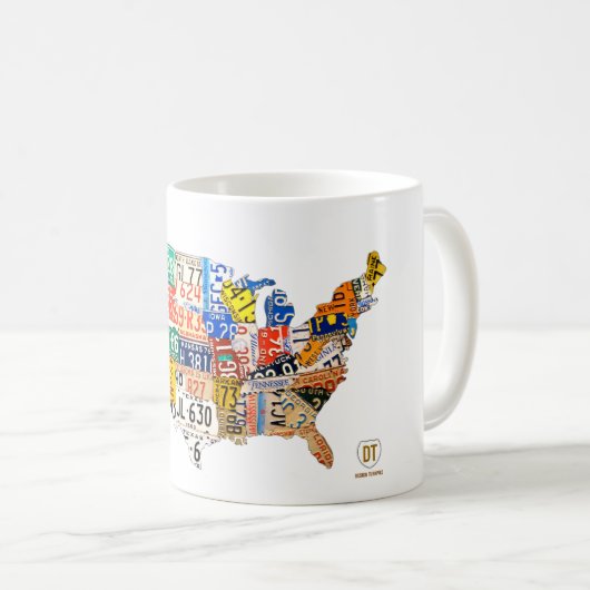 米国のナンバープレートの地図のマグ コーヒーマグカップ (正面右)