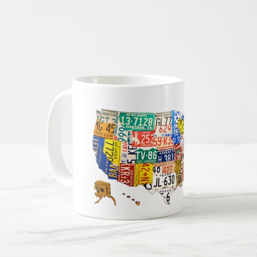 米国のナンバープレートの地図のマグ コーヒーマグカップ (正面左)