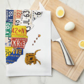 米国のナンバープレートの地図はタオルの輪郭を描きました キッチンタオル (四つ折り)