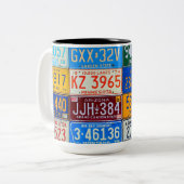 米国のナンバープレート-カラフルなアメリカの歴史 ツートーンマグカップ (正面左)