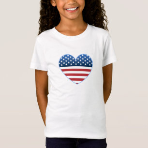 米国のハートの旗の女の子のTシャツ Tシャツ