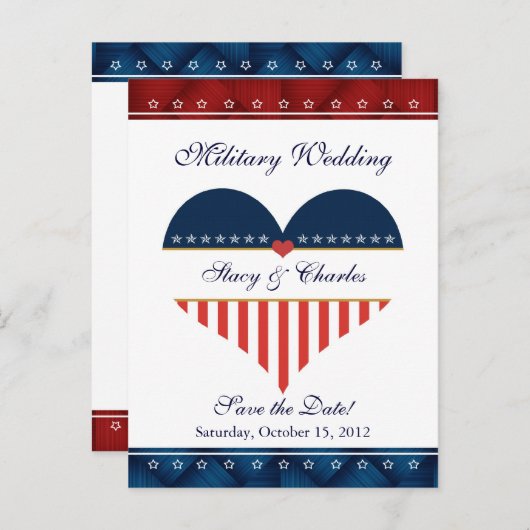 米国のハート軍隊結婚式の日付はがきを保存 案内ポストカード (正面/裏面)