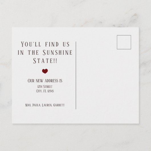 米国のバラリネンとハートの移動発表 案内ポストカード (裏面)