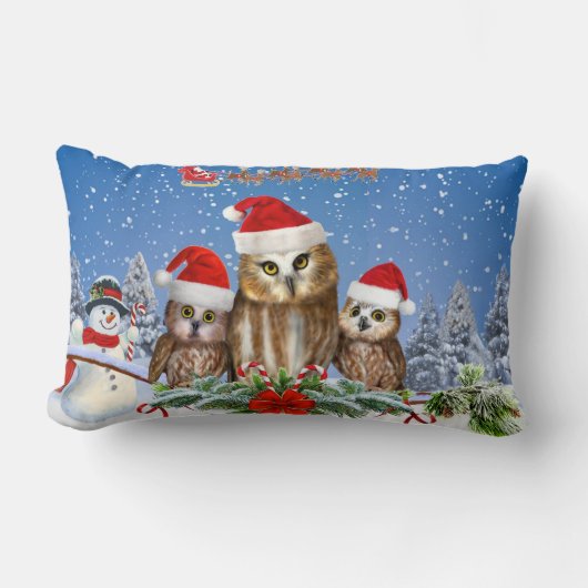 米国のフクロウからのメリークリスマス! ランバークッション (正面)