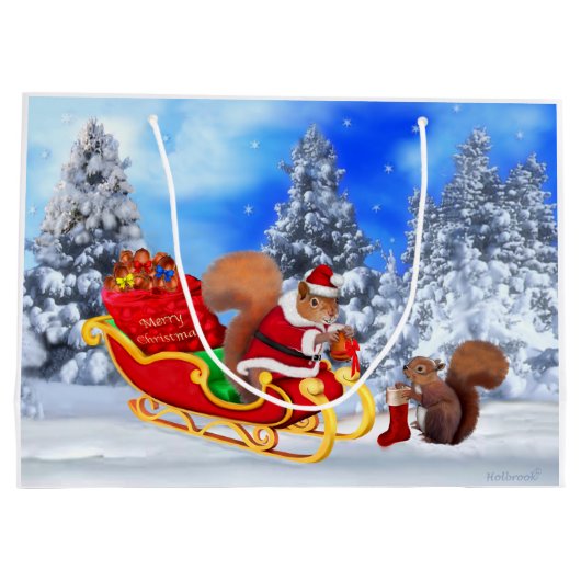 米国のフクロウからのメリークリスマス! ラージペーパーバッグ (裏面)