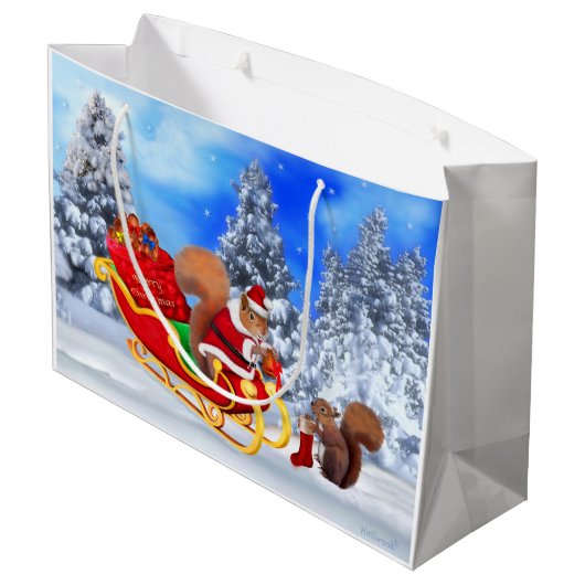 米国のフクロウからのメリークリスマス! ラージペーパーバッグ (裏面アングル)