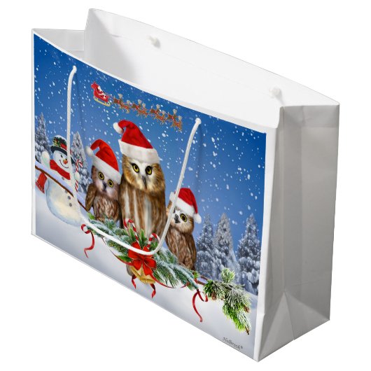 米国のフクロウからのメリークリスマス! ラージペーパーバッグ (正面アングル)
