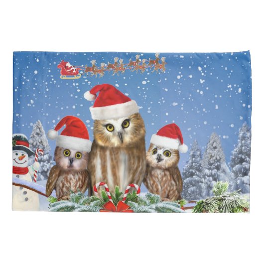 米国のフクロウからのメリークリスマス! 枕カバー (裏面)