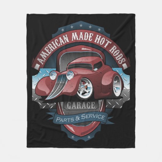 米国のホットロッド·ガレージ·ヴィンテージ·カー·サイン·マンガ フリースブランケット (正面)