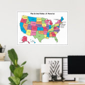 米国のラベル付きカラーポスターの地図 ポスター (ホームオフィス)