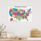 米国のラベル付きカラーポスターの地図 ポスター (キッチン)