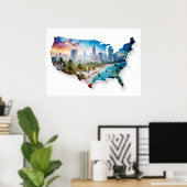 米国のランドスケープ地図ポスター ポスター (ホームオフィス)