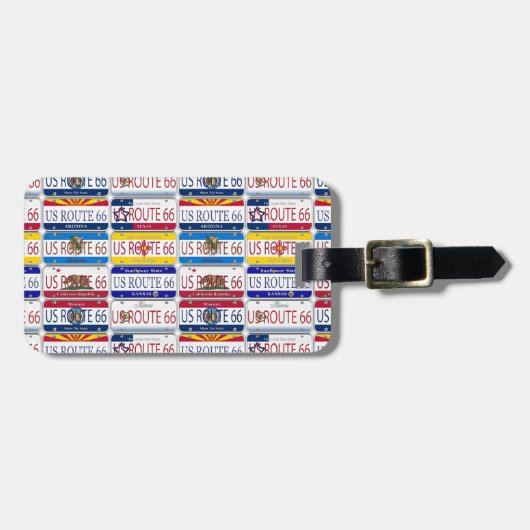 米国のルート66すべての8つの州のバニティー・プレート ラゲッジタグ (正面横)
