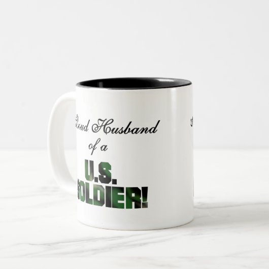 米国の兵士のTシャツおよびギフトの誇り高い夫 ツートーンマグカップ (正面左)