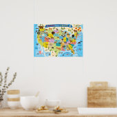 米国の動物の地図子供へ ポスター (キッチン)