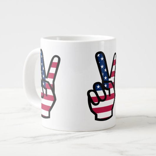 米国の勝利サイン ジャンボコーヒーマグカップ (正面左)