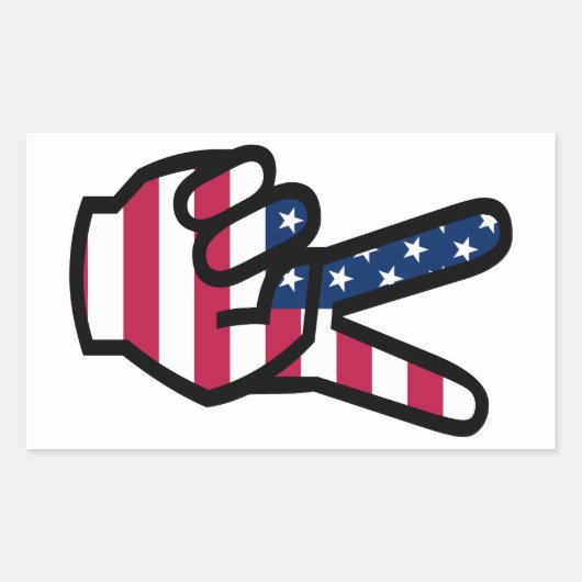 米国の勝利サイン 長方形シール (正面)