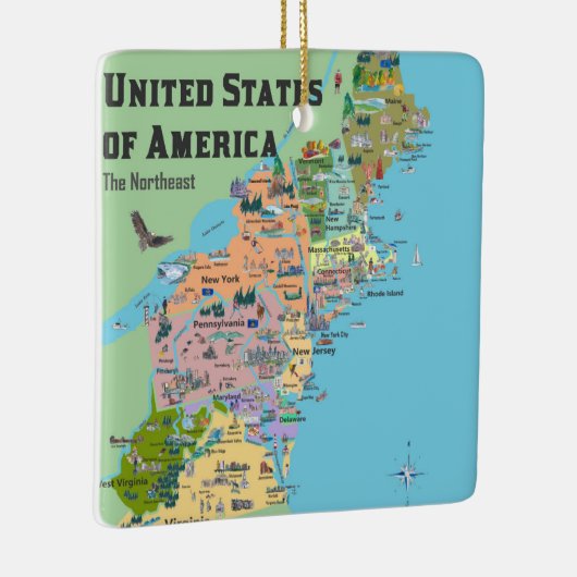米国の北の東の地図 セラミックオーナメント (右)
