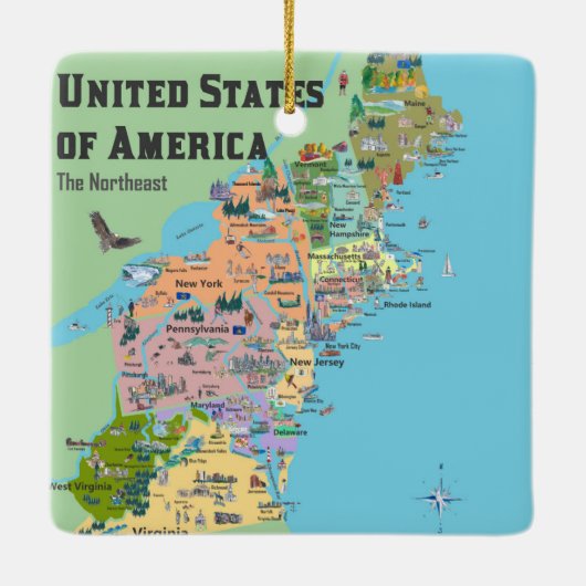 米国の北の東の地図 セラミックオーナメント (裏面)