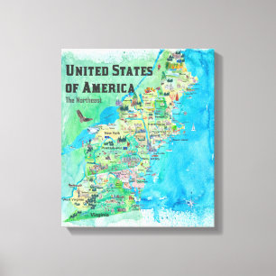 米国の北東州の地図VA WV MD PA NY MS CT RI V キャンバスプリント