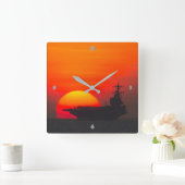 米国の原子力空母 スクエア壁時計 (ホーム)