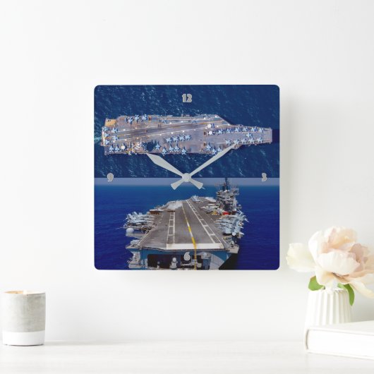 米国の原子力空母 スクエア壁時計 (ホーム)