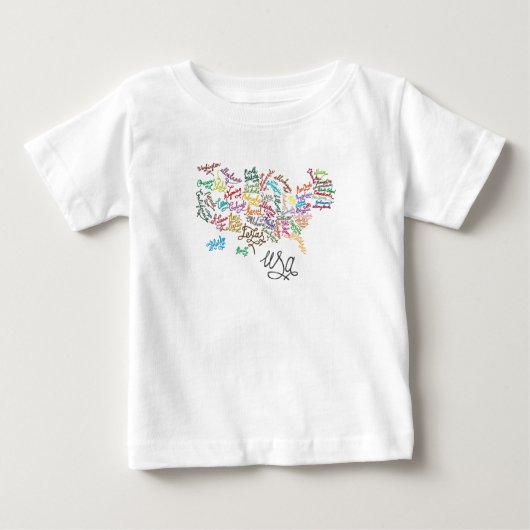 米国の原稿の文字地図 ベビーTシャツ (正面)