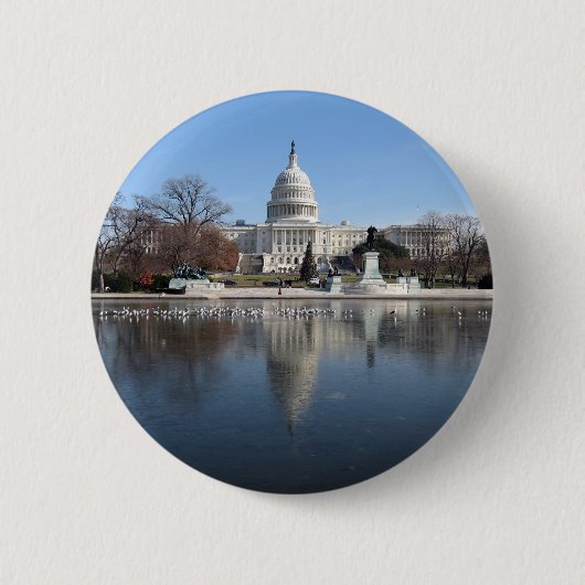 米国の国会議事堂の建物の冬の写真 缶バッジ (正面)