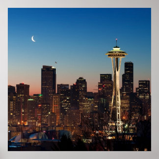 米国の国旗が月の間を飛んでいる ポスター