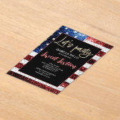 米国の国旗のキラキラSweet 16誕生日Letsパーティー アクリル招待状 (レイダウン)