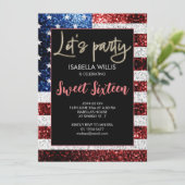 米国の国旗のキラキラSweet 16誕生日Letsパーティー 招待状 (スタンド正面)