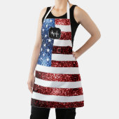 米国の国旗の赤い青いきらめきグリッターモノグラム エプロン (インサイチュ)