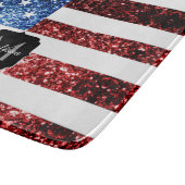 米国の国旗の赤い青いきらめきグリッターモノグラム カッティングボード (角)