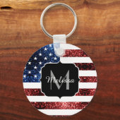 米国の国旗の赤い青いきらめきグリッターモノグラム キーホルダー (裏面)