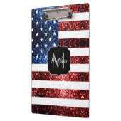 米国の国旗の赤い青いきらめきグリッターモノグラム クリップボード (左)